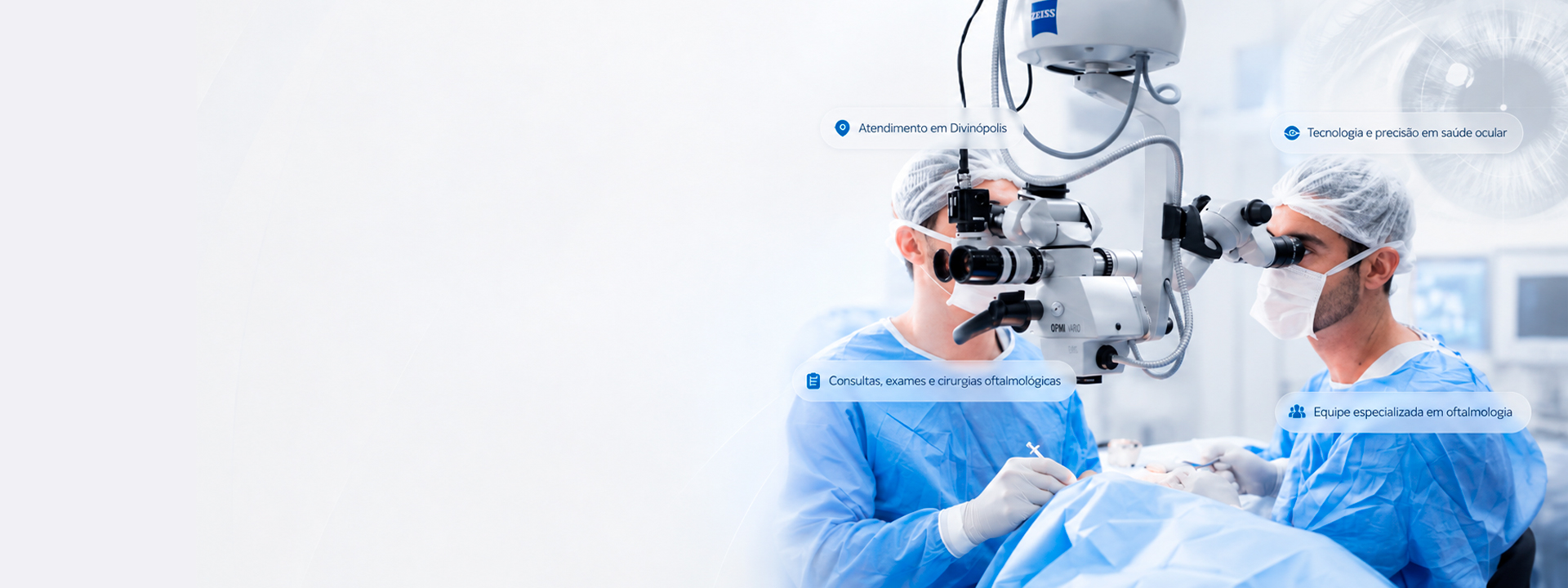 Equipe médica em cirurgia oftalmológica